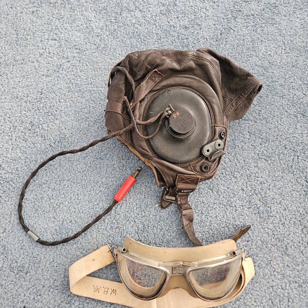 WW2 US Army Air Force leather helmet and aviator goggles - Picture 2 of 10
